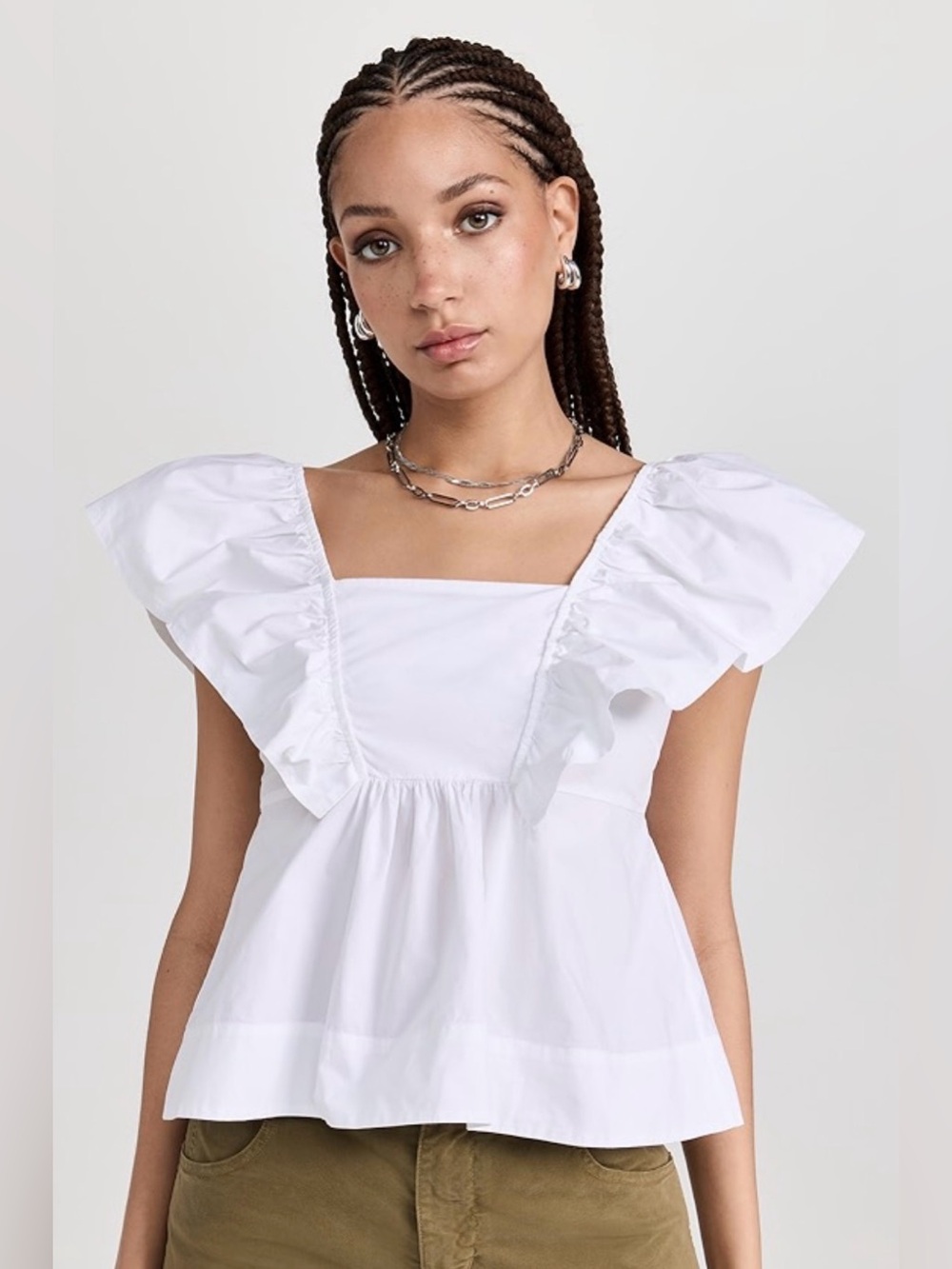 Cotton Poplin Ruffle Blouse